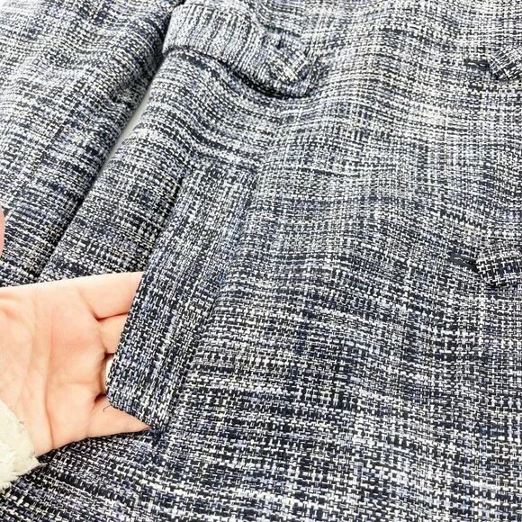 Liz Claiborne Petite 10P Navy Tweed Pea Coat 100% Silk Shell Button Front Jacket - Picture 10 of 13